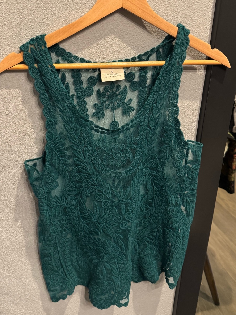 Sheer Embroidered Teal Lace Cami by Pins and Needles Anthropologie 🥰